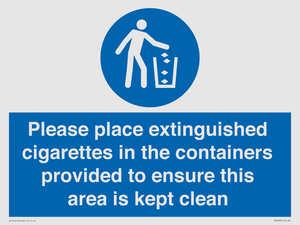 Please place extinguished cigarettes in the containers provided to ensure this area is kept clean
